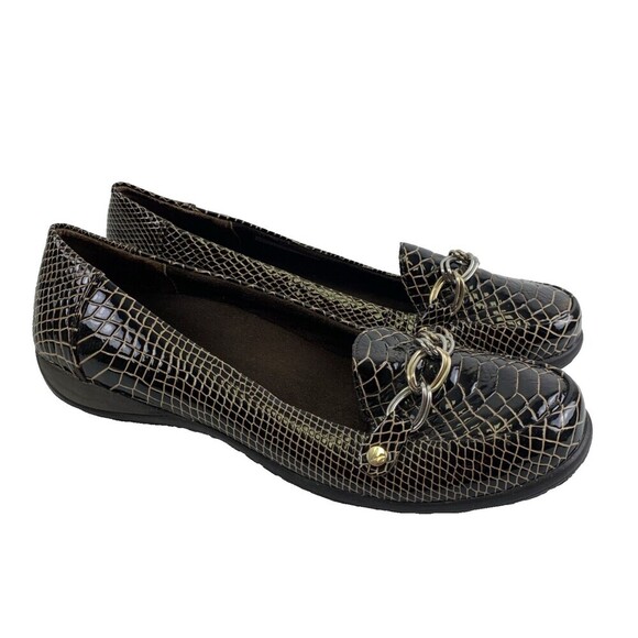 Vionic Alda Loafer Croc Leather Comfort Slip On Brown Chain Orthaheel Womens 10 - Picture 1 of 11